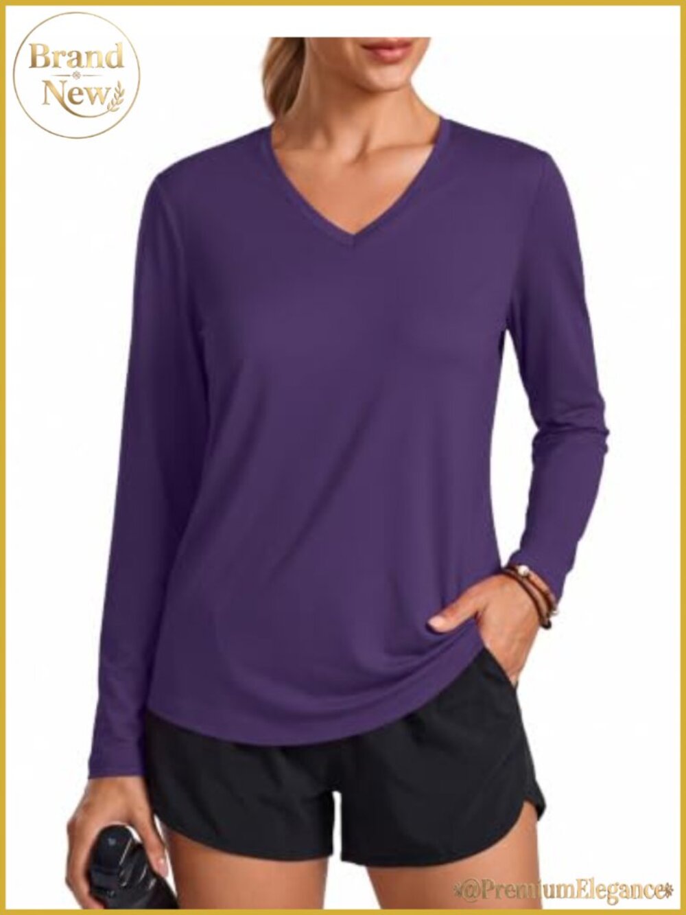 V-Neck Long Sleeve Workout Top UPF 50+ Running Shirt